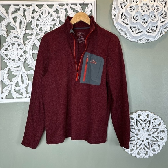 LL Bean Medium Burgundy Red Fleece Slightly Fitted 1/4 Zip Pullover - Picture 1 of 5